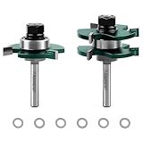 Knoweasy Professional Tongue and Groove Router Bit Set with 1/4 Inch Shank, 2-Piece T-Shape 3-Tooth Milling Cutters for 3/4 Inch Wood Stock, 1/2 Inch Cutting Depth Woodworking Tools for Cabinet Making