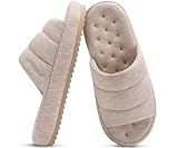 KuaiLu Mens Slippers Fabric Warm Sandal Slipper Memory Foam Indoor Outdoor House Slippers Shoes Comfortable Slip on Lightweight Soft Cushion Scuff Slipper For Man with Arch Support, Beige Size 7