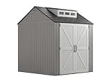 Rubbermaid Resin Outdoor Storage Shed With Floor (7 x 7 Ft) Weather Resistant Gray Organization for Home/Backyard/Garden Tools/Lawn Mower/Bike Storage/Pool Supplies