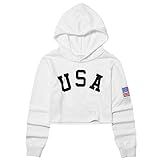 Perfashion American Flag Hoodies for Girls Long Sleeve July 4th Cropped Sweatshirt 10t 11t