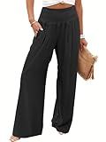 ANRABESS Women Palazzo Pants Summer Flowy Wide Leg High Waist Lounge Trousers with Pockets 2026 Casual Beach Vacation Outfits Black X-Large