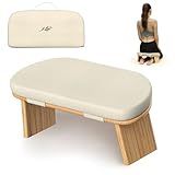 Meditation Chair w/ Extra Thick Cushion - Portable Bamboo Meditation Bench w/ Magnetic Locking Hinge - Anterior Tilt Seiza Bench Ideal for Comfortable & Stable Meditation - Sleek Canvas Kneeling Chair