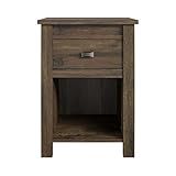Ameriwood Home Farmington Country Style Nightstand with Barn Door Design, Concealed Drawer and Open Cubby, Textured Weathered Medium Brown Finish