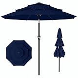 AreShark 9ft 3-Tier Patio Umbrellas, Outdoor Umbrella with 8 Sturdy Ribs UV Protection Windproof, Market Table Umbrella w/Push Button Tilt & Crank for Pool, Porch, Deck, Garden(Navy)