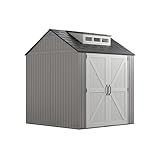 Rubbermaid Resin Outdoor Storage Shed With Floor (7 x 7 Ft) Weather Resistant Gray Organization for Home/Backyard/Garden Tools/Lawn Mower/Bike Storage/Pool Supplies