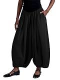 Fisoew Womens Wide Leg Balloon Pants Casual Barrel Elastic Waist Pleated Baggy Workout Sweat Pants with Pockets Black