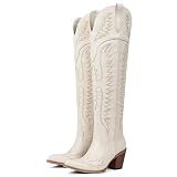 CELNEPHO White Cowboy Boots Women Over The Knee High Western Cowgirl Boots Classic Embroidered Country Concert Outfits Chunky Heel Thigh High Tall Boots with Zipper