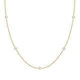 PAVOI 14K Yellow Gold Plated Station Chain Necklaces for Women - Dainty Simulated Diamond Necklace - Layering Cubic Zirconia Chain