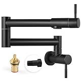 Heyalan Pot Filler 19 Inch Wall Mount Folding Stretchable Kitchen Restaurant Faucet Stainless Steel Pot Filler Double Joint Swing Arm Two Handles Commercial NPT,Straight Handle,Matte Black