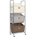 STORAGE MANIAC Vertical Rolling Laundry Hamper, 3 Section Laundry Sorter | 120 Liters Tall Laundry Baskets, Clothes Cart for Small Space, Dorm, Laundry Room, Closet, Bathroom, Multicolored 3-tier
