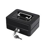 Mini Cash Box with Slot Small Cash Box with Money Tray and Key Lock, Metal Lock Box for Money Safe 4.9" x 3.7" x 2.4" Black