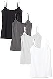 Amazon Essentials Women's Slim-Fit Camisole for Layering and Everyday Wear, Pack of 4, Black/Charcoal Heather/Light Grey Heather/White, Small
