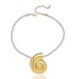 Yalice Gold Seashell Starfish Necklaces Big Conch Sun Pendant Necklace Flower Statement Cord Necklace Mermaid Costume Jewelry (Conch)