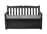 Keter Solana 70 Gallon Storage Bench Deck Box for Patio Storage, Front Porch Decor and Outdoor Seating – Perfect to Store Garden Tools and Pool Floats, Graphite