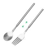 Extendable Fork 2 Pack, Telescoping Stainless Steel BBQ Fork, Retractable Spoon, 8.7" to 25.4", Prank Gag Gift
