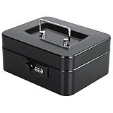 KYODOLED Cash Box with Combination Lock Safe Metal Money Box with Money Tray for Security Lock Box 7.87"x 6.30"x 3.35" Black
