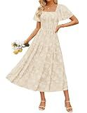 ZESICA Wedding Guest Dresses for Women Summer 2026 Boho Floral Midi Dress Flowy Beach Vacation Graduation Long Dresses Apricot Large