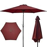 Elevon 9FT Deep Red Outdoor Patio Umbrella with Push Button Tilt and Crank, Beach Umbrella for Sun Shades, Market Umbrella with 6 Sturdy Metal Ribs, UV Resistant Waterproof for Garden