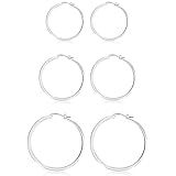 925 Sterling Silver Hoop Earrings,3 Pair Silver Hoop Earrings for Women, Lightweight Small Silver Hoop Earrings,Hypoallergenic Silver Hoop Earrings for Women 20mm 30mm 40mm PABBEU