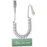 Coiled iPhone Lightning Cable Apple Carplay Cable MFi Certified, Retractable Apple Car Play Cord with Data Sync and LED, Short Coiled iPhone Charger Cable for iPhone/Pad/Pod, White