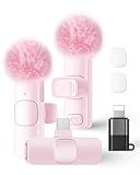 Wireless Lavalier Microphone for iPhone iPad and Android Phone, 2 Pack Lapel Mic Plug and Play Wireless Mic Noise Reduction Microphone for Video Recording Interview Podcast Vlog YouTube Tiktok (Pink)