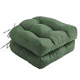 IPYNBAP Outdoor Chair Cushions Set of 2, Patio Chair Cushions with Ties, 19x19+5” Tufted Outdoor Seat Cushions, Waterproof Patio Furniture Cushions, Outdoor Dining Chair Pads, Forest Green
