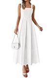 PRETTYGARDEN Womens Sleeveless Eyelet Summer Dresses Pockets,White,M