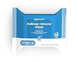 Amazon Basics Makeup Remover Wipes, Fragrance-Free, Alcohol-Free, Gentle Cleansing, Plant-Based, Dermatologist Tested, Removes Waterproof Mascara, Resealable, 25 Count, 1-Pack