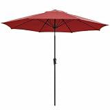 JEAREY 9FT Outdoor Patio Umbrella,Market Table Umbrella with 8 Fiberglass Ribs, Pool Umbrella with Tilt and Crank, UV Protection Lightweight & Wind-Resistant for Lawn, Garden, Deck and Backyard, Red