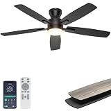 Ohniyou Ceiling Fans with Lights, 52'' Low Profile Ceiling Fan with Light and Remote/APP Control, Modern Flush Mount Ceiling Fan for Indoor Bedroom Living Room, Dimmable, Quiet DC Motor, Black