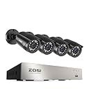 ZOSI 3K Lite Security Camera System Indoor Outdoor,AI Human/Vehicle Detection,Night Vision,Remote Access,4pcs 1080P 1920TVL Weatherproof Surveillance Cameras,H.265+ 8CH CCTV DVR(NO HDD)