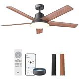 DREO Smart Ceiling Fan with Lights, 52 Inch, 12 Speeds & 3 Fan Modes, Stepless, Dimmable LED Light, Timer, 22dB Quiet DC Motor, Remote/APP/Alexa Control, Black Ceiling Fans Indoor, 2026 Upgraded