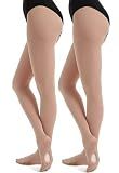 DUCMODA Women's Convertible Dance Performance Tights, Semi-Opaque Ultra-Soft Transition Ballet Stockings for Women and Girls-2 Nude-2X-Large