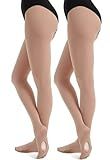 DUCMODA Women's Convertible Dance Performance Tights, Semi-Opaque Ultra-Soft Transition Ballet Stockings for Women and Girls-2 Nude-2X-Large