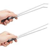 Fri4Free 2PCS Long Aquarium Tweezers - 10.6" Straight and Curved Tweezers, Stainless Steel Reptile Feeding tongs, Terrarium Aquascape Tools Feeder for Lizards, Bearded Dragon Snake Tank Accessories