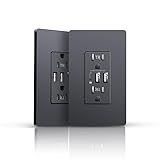 USB Outlet, 3-Port Type C 3.6A 18W Wall Outlet, 15 Amp Receptacle, Duplex Tamper-Resistant Receptacle with Type A & C Ports, Screwless Wall Plate Included, UL & FCC Listed, Black, 2pcs