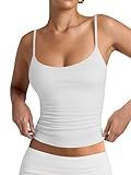 PINKMSTYLE Womens Double Lined Spaghetti Strap Tank Top Scoop Neck Sleeveless Basic Cami Shirts White Small