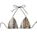 ZAFUL Women's Triangle Bikini Top Sexy Crochet Halter Bikini Tops Knitted Rope Swimsuit Tops Brown S