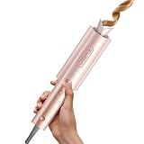 Upgraded Automatic Rotating Curling Iron - TYMO CurlPro Plus Long Barrel Curling Wand for Long Hair, Ceramic Hair Curler for Women, Anti-Scald, Tangle-Free, 600M Ionic, Dual Voltage,Gold Blush, 1 Inch