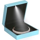 Luxury LED Light Bracelet Gift Box, Velvet Jewelry Bangle Box Storage Case Organizer Holder for Wedding, Engagement, Proposal, Birthday and Anniversary (Daphne Blue)