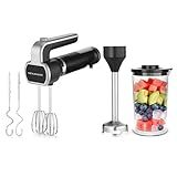 2-In-1 Hand Mixer Immersion Blender Electric Handheld, Portable Hand Blender Electric Mixer with Beater Dough Whisk & Blending Cup, Food Processor Kitchen Gadgets for Smoothies Baby Food Baking & Soup
