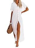 Dokotoo Womens Swimsuit Cover Up Button Down Shirt Dresses Tops White L