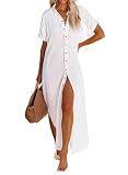 Dokotoo Womens Swimsuit Cover Up Button Down Shirt Dresses Tops White L