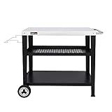 Royal Gourmet PC3404S Rolling Dining Table with Trash Bag Holder, Outdoor Garden Patio BBQ Kitchen Food Prep Table Cart, 34"L x 20"W Stainless Steel Tabletop, Silver & Black