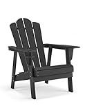 BUPPLEE Adirondack Chair - Durable HDPE Poly Lumber All-Weather Resistant, Oversized Balcony Porch Patio Outdoor Chair for Lawn, Backyard, Deck, Garden, Camping - Easy Installation, Black