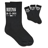 Personalized Wedding Party Socks with Wedding Date and Role - Custom Printed Accessory - The Bridesman - Black Crew Socks