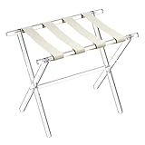 Sumerflos Acrylic Luggage Rack for Guest Room - Foldable Suitcase Stand with Leather Straps for Bedroom Living Room Hotel Heavy-Duty, Holds up to 50-100 lb lightweight Space Saving (Beige & Handle - 1 Pcs)