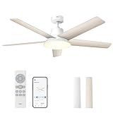 Dreo Smart Ceiling Fan with Lights, 52 Inch, 12 Speeds & 3 Fan Modes, Stepless Color Tones, Dimmable LED Light, 12H Timer, Quiet DC Motor, Remote/APP/Alexa Control, White Ceiling Fans Indoor