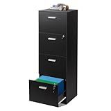 DEVAISE 4 Drawer File Cabinet with Lock, Vertical Filing Cabinet for A4/Letter Size Files, Wood Storage Organizer for Home Office, Black