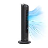 Amazon Basics 28" 60-Degree Oscillating Tower Fan with Powerful Airflow for Bedroom, Living Room, Office, 3 Speeds, Mechanical Control, Air Circulator, 35W, 27.8"H x 9.4"D x 9.4"W, Black